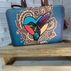 Mexican Artisan Vegan Leather Crossbody Bag with Hummingbird Design